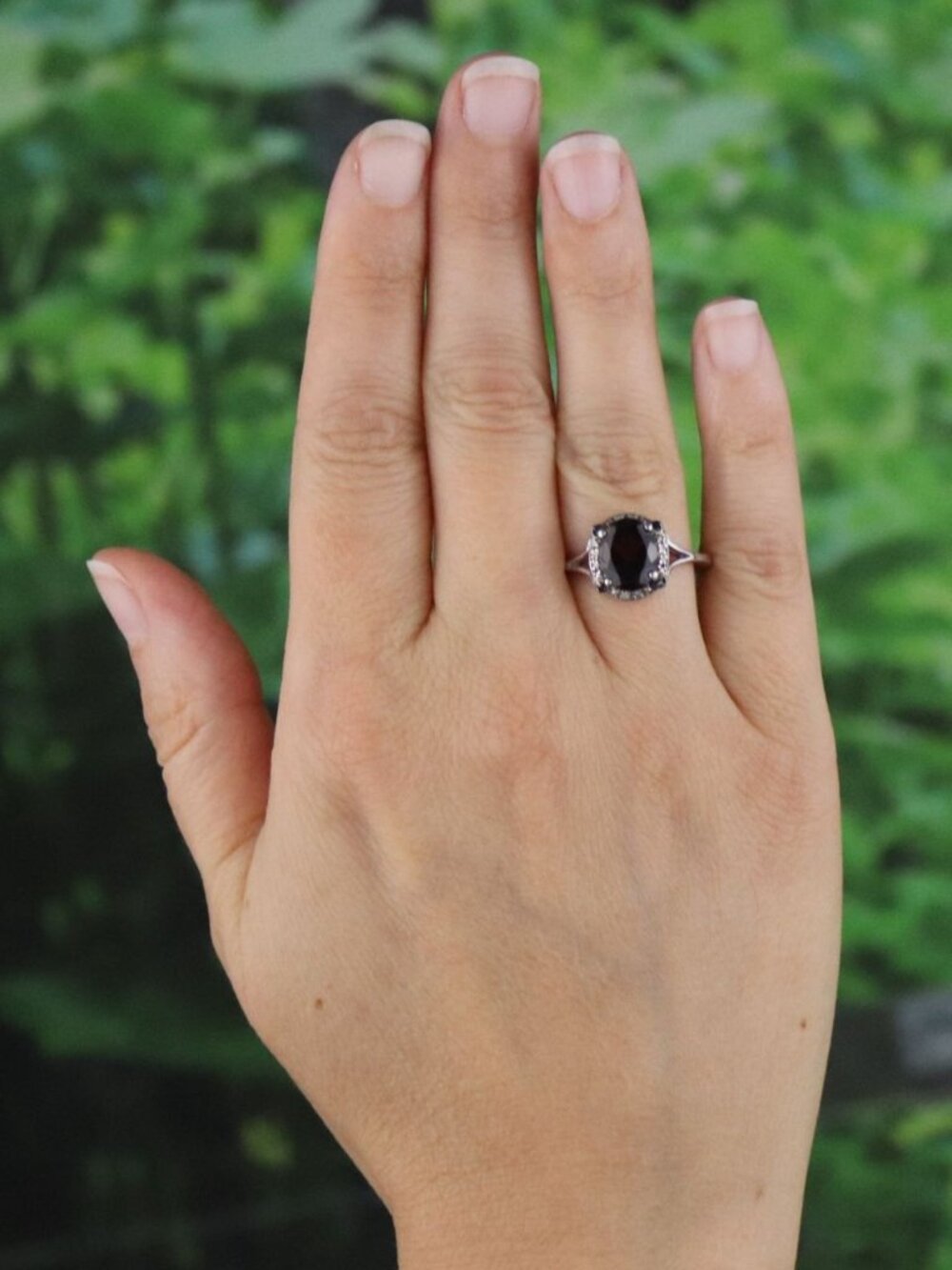 Sterling Silver Natural Garnet, Black Diamond, White Diamond Ring Size 7 1/4 - Picture 3 of 7